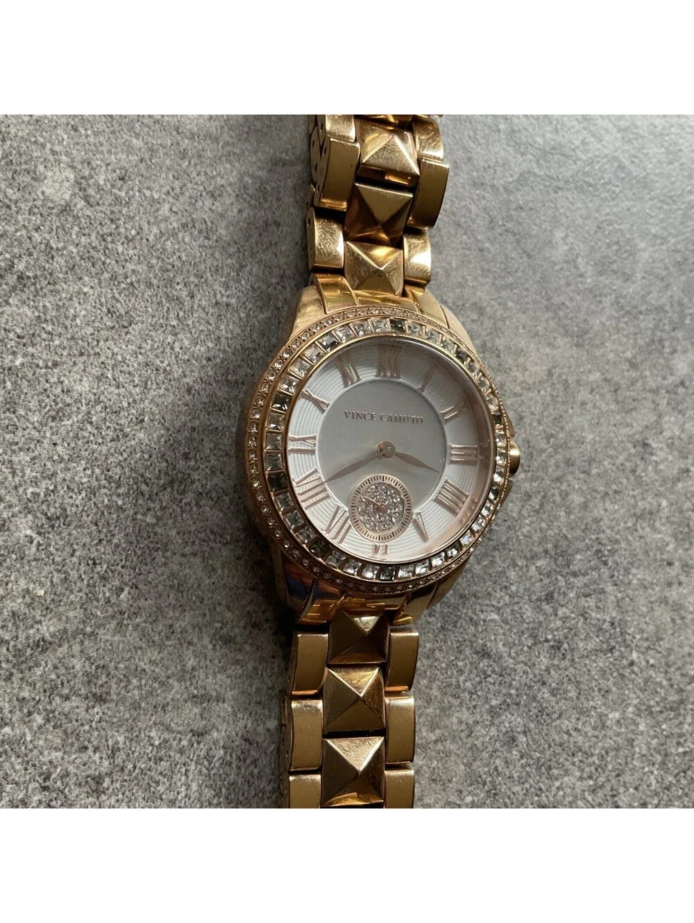 Vince Camuto Rose Gold Tone Womens Watch VC5160 Crystal Accent Bezel 38mm A18